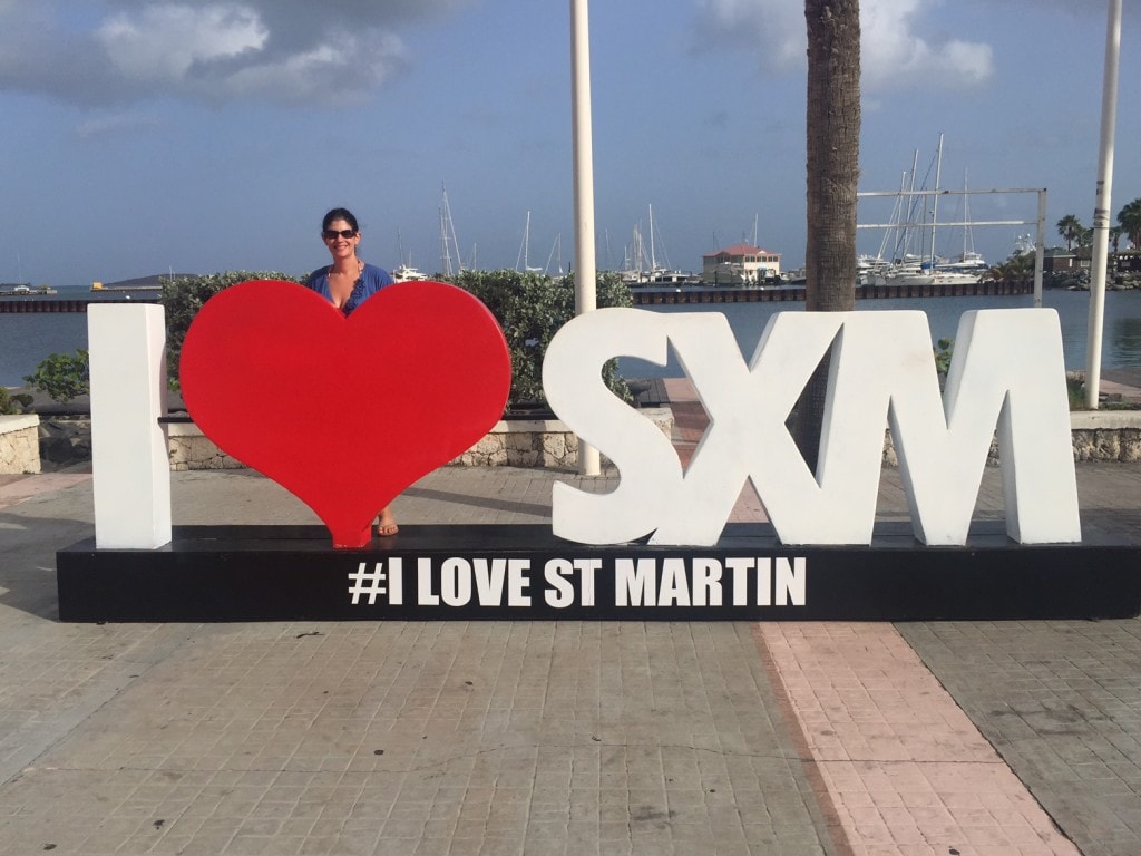 The "I Heart SXM" sculpture by the Anguilla ferry terminal in Marigot - "Anguilla Ferry and Car Adventure" - Two Traveling Texans