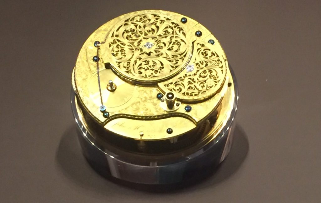 Harrison's fourth timekeeper, which finally proved that the timekeeper method of finding longitude was practical - on exhibit at the Greenwich Observatory.