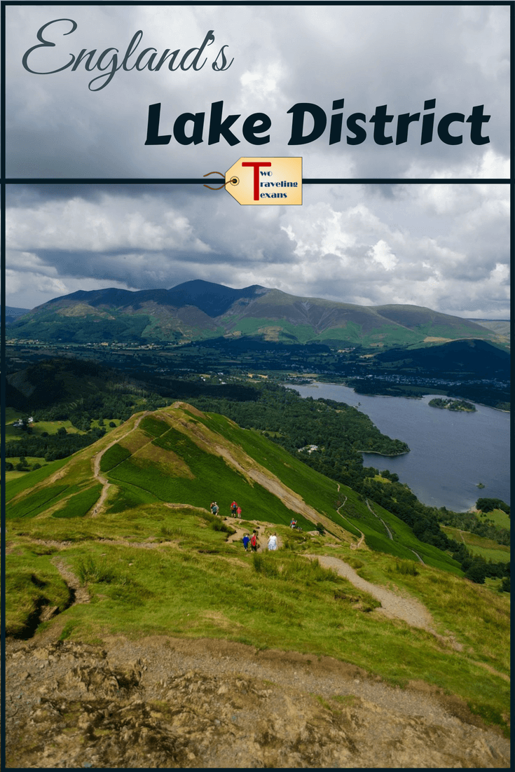 view of mountains and lakes with text England's lake district