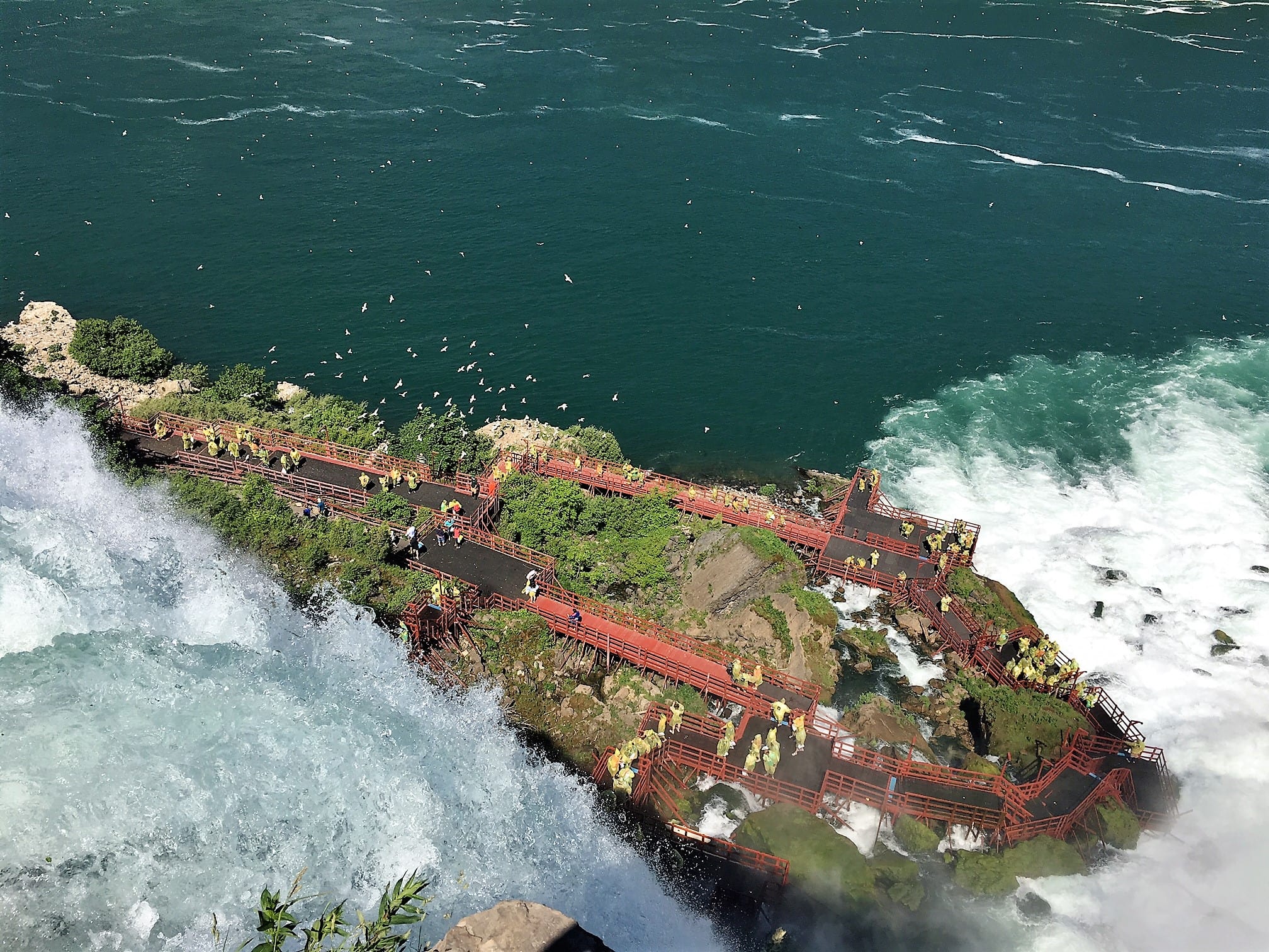 View of the Cave of the Winds from above. - "Cave of the Winds: Niagara Falls Closeup" - Two Traveling Texans