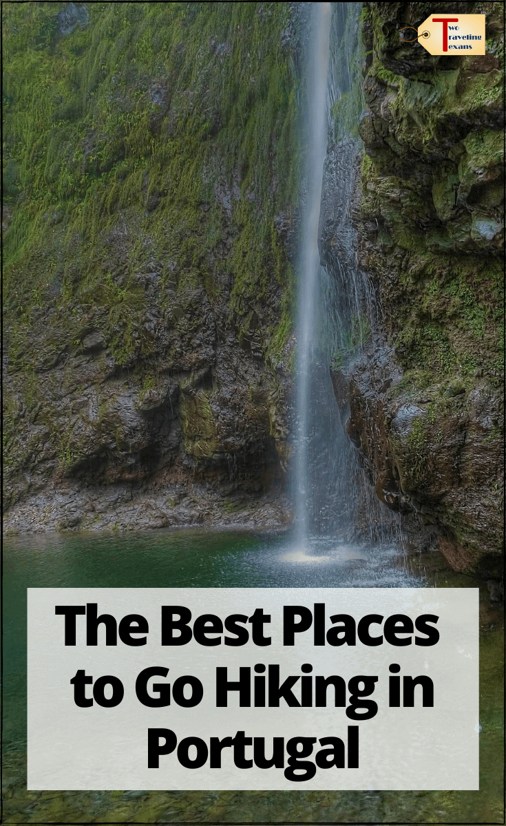 waterfall in madeira with text overlay "The best places to go hiking in Portugal"