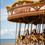 carousel on the beach in brighton with text overlay "Best Beaches Near London"