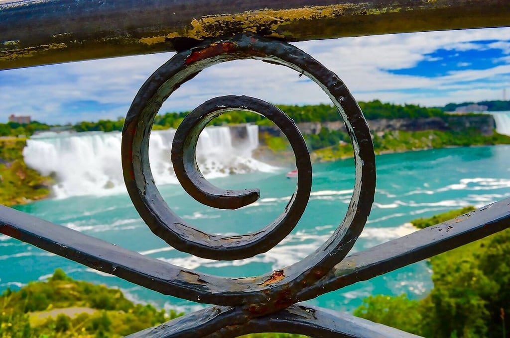view of Niagara Falls through the fence