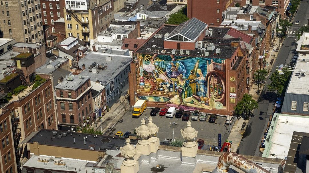 aerial view of mural in Philadelphia