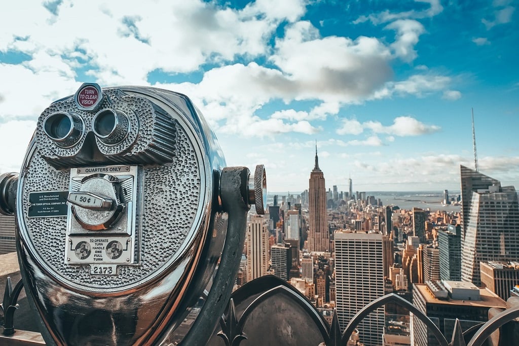 view from top of the rock with a binocular