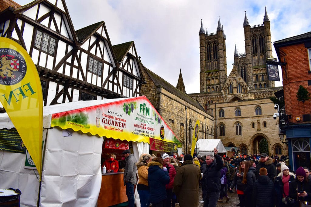 lincoln christmas market with the cathedral in the background
