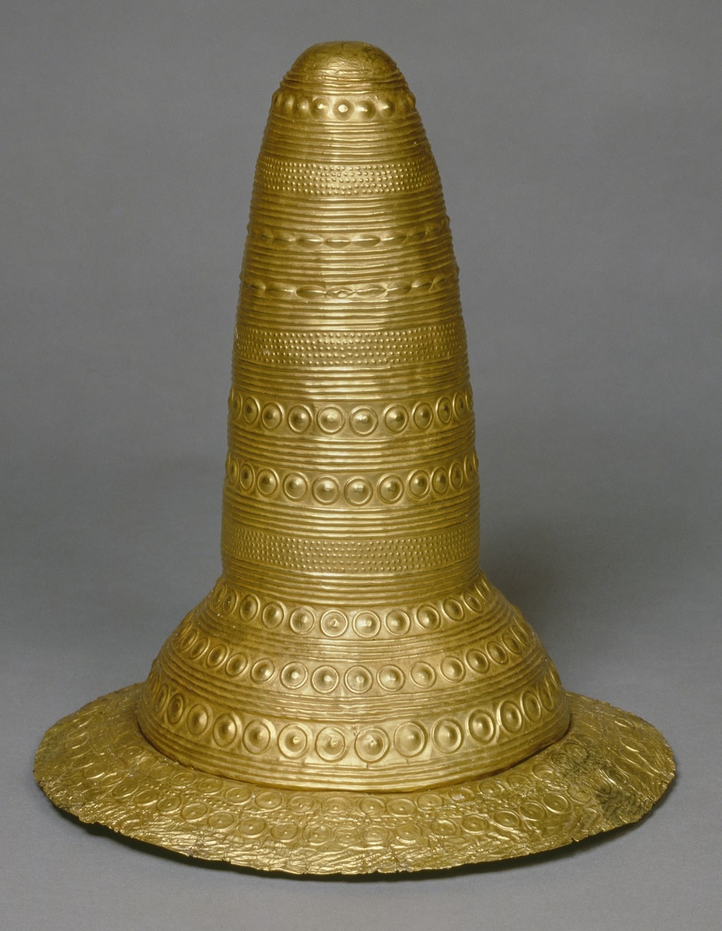 The Schifferstadt gold hat, c. 1600 BC, which was found with three bronze axes Rhineland-Palatinate, Germany. Historisches Museum der Pfalz Speyer