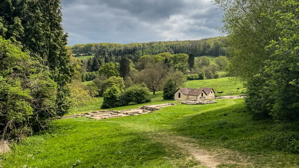view of great whitcombe roman villa surrounded by countryside