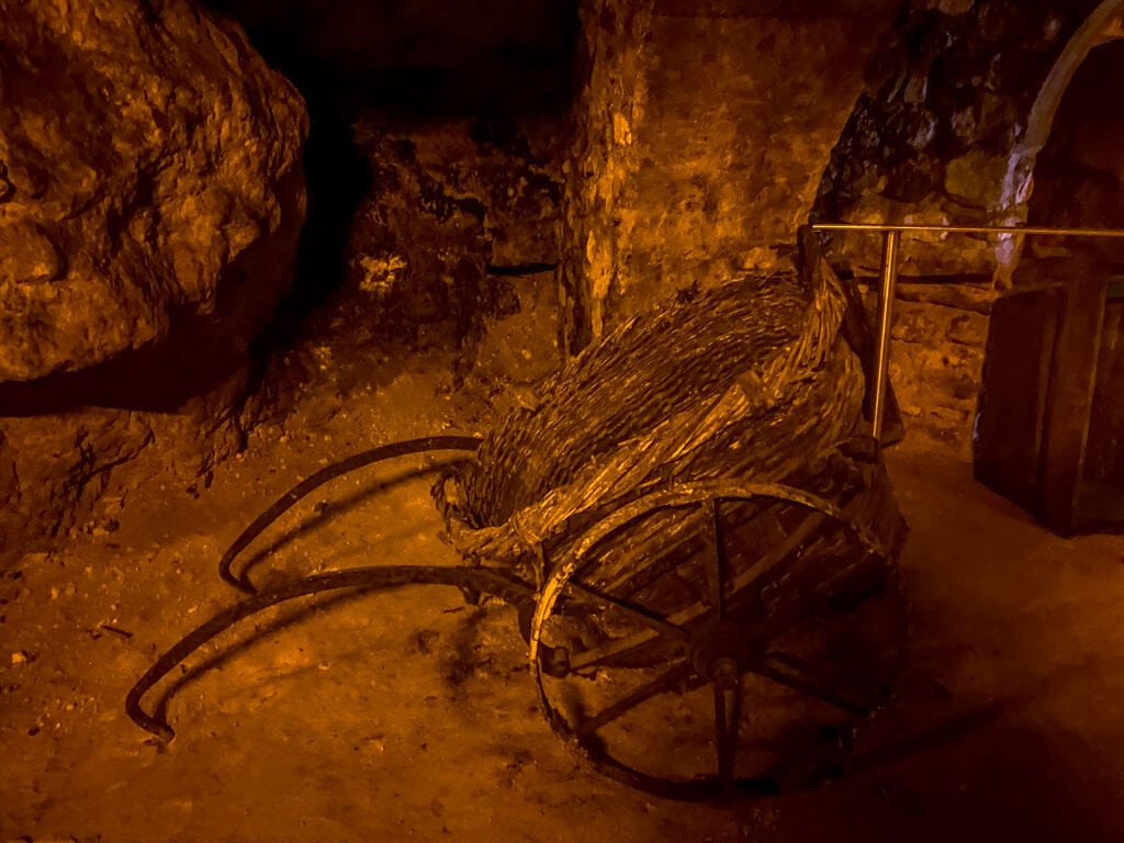 old wheel barrel inside the cellars at Champagne Pannier
