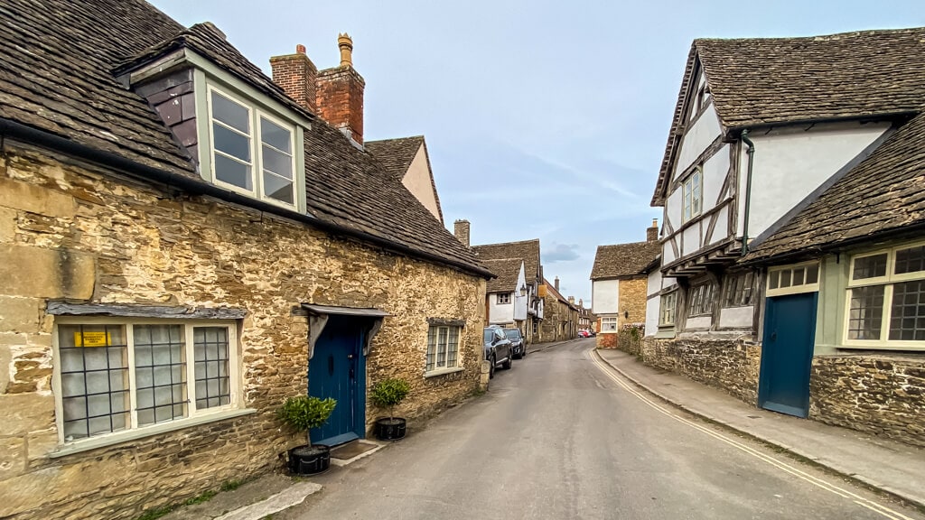 medieval buildings on a street in lacock village