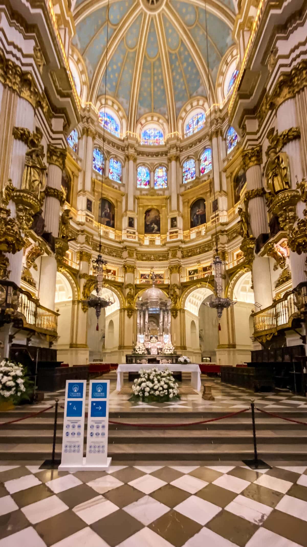 the elaborate altar inside the granada cathedral