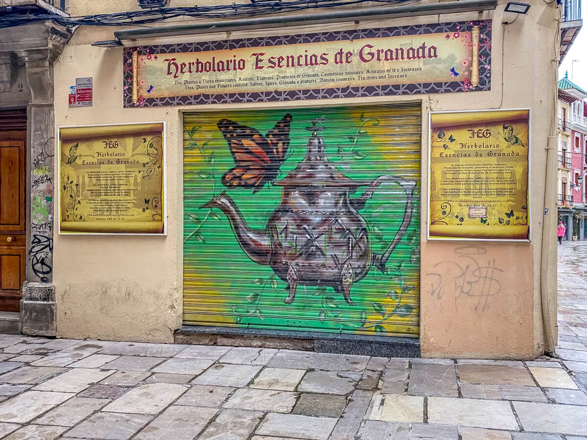 mural with a butterfly and teapot