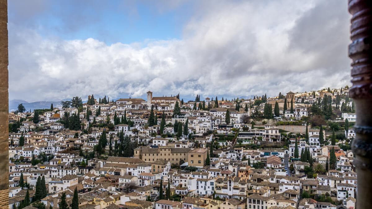 view of granada with blue skies from the Alhambra