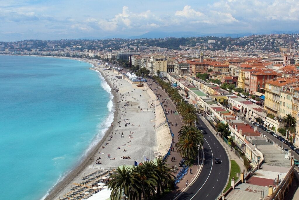 view of the nice coast in france, the sea is aqua