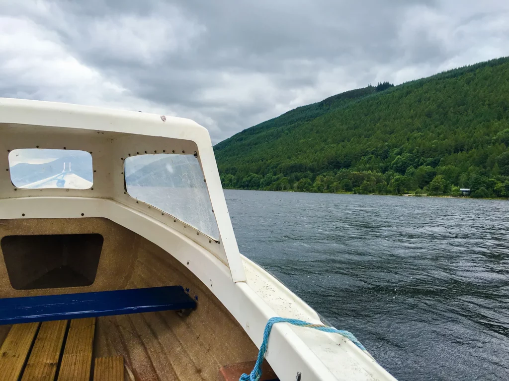 view from a boat on Loch Tay in perthshire scotland