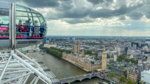 view of a london eye pod with the Houses of Parliament