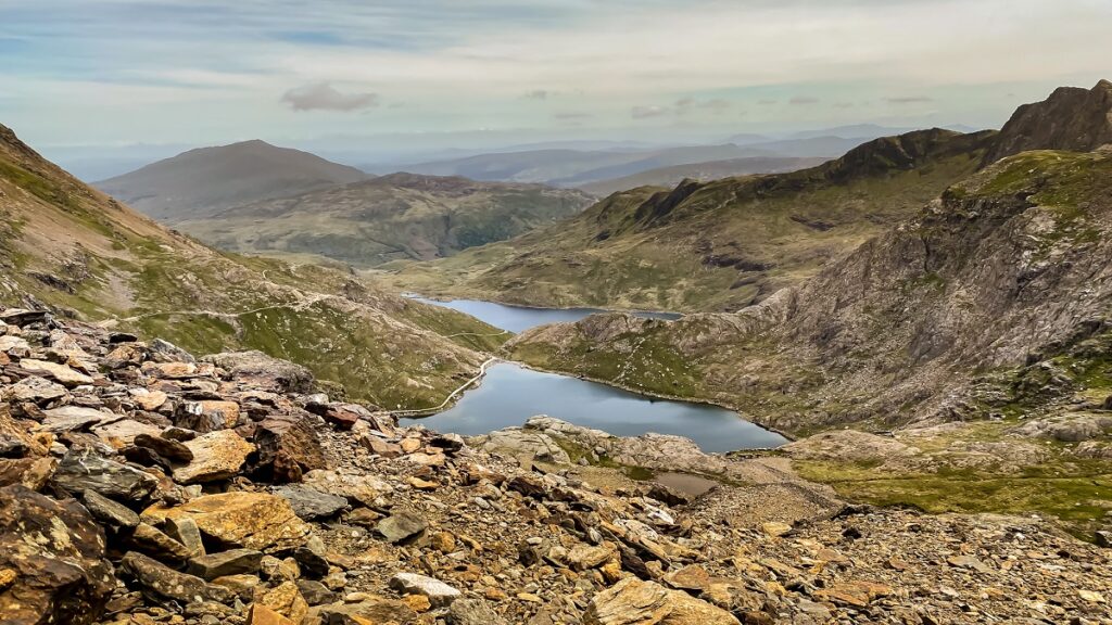 view of Snowdonia National Park from the top of Snowdon
