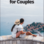 couple looking out over the sea with an island. text overlay says best travel gifts for couples